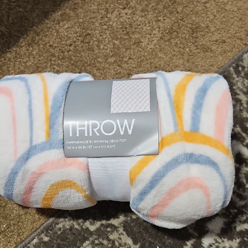 NWT Oeko-Tex Colorful Patterned Throw Blanket. 50" X 60"